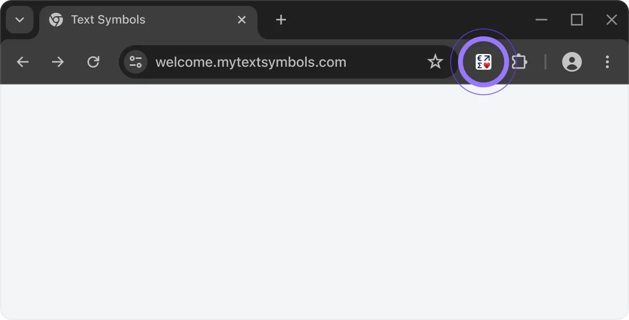 Click extension icon to activate Text Symbols - Browser toolbar